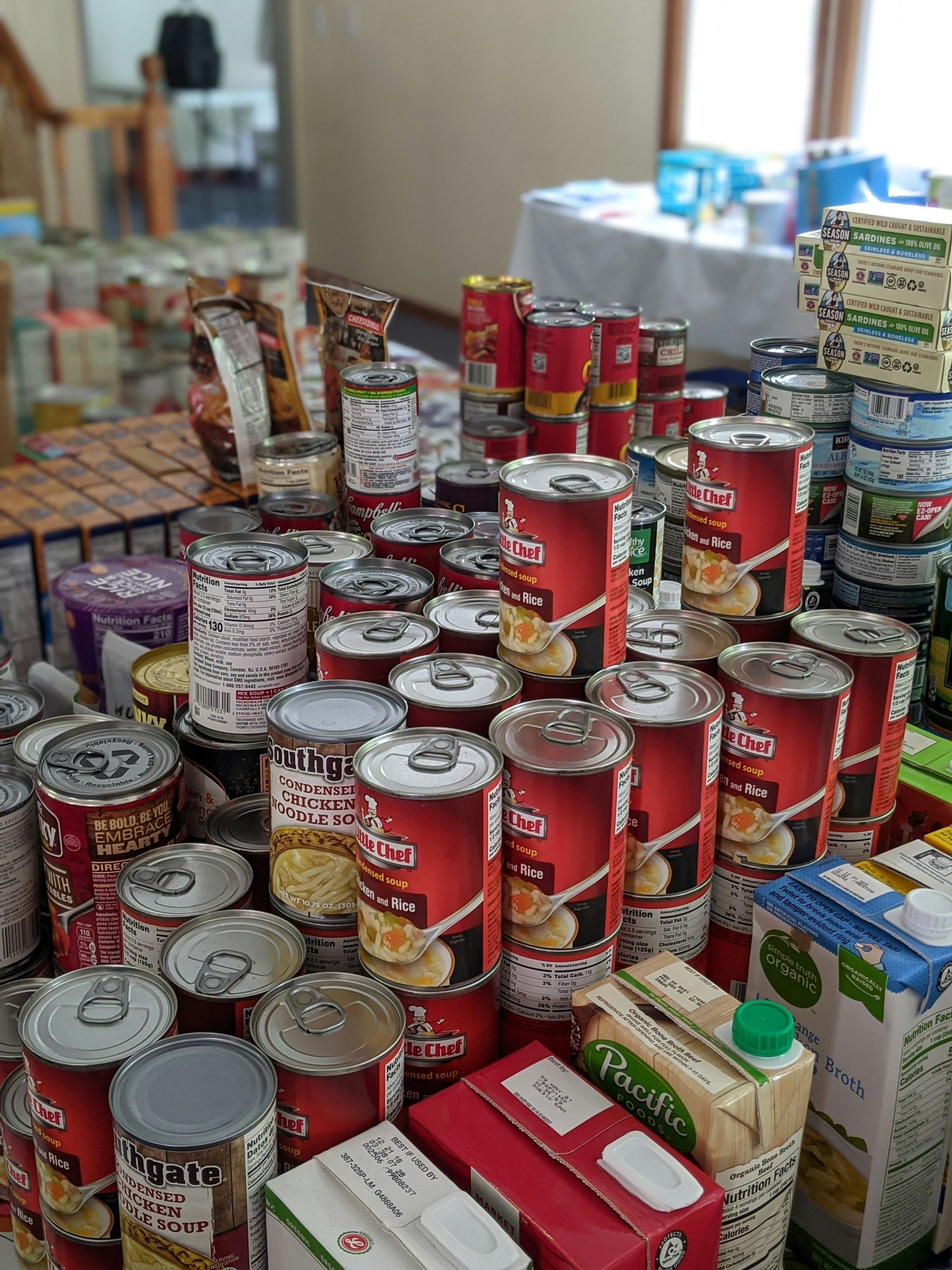 Shelves of donated food supplies.